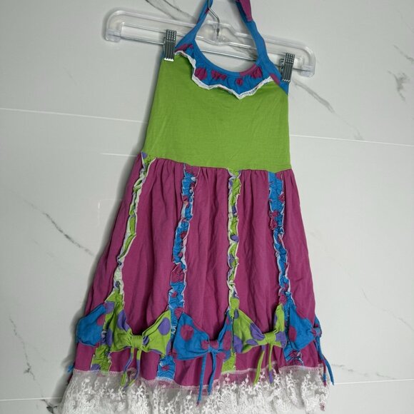 Jelly The Pug Boho Colourful Cotton Frills Ruffle Lace Halter Dress 3T EUC - Picture 1 of 11